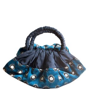 Borsa capiente  in Velluto Fantasia Petrolio con Manici Arricciati