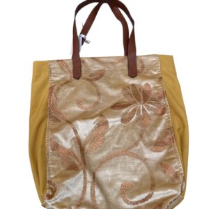 Borsa Tote in Tessuto Damascato Oro e Senape