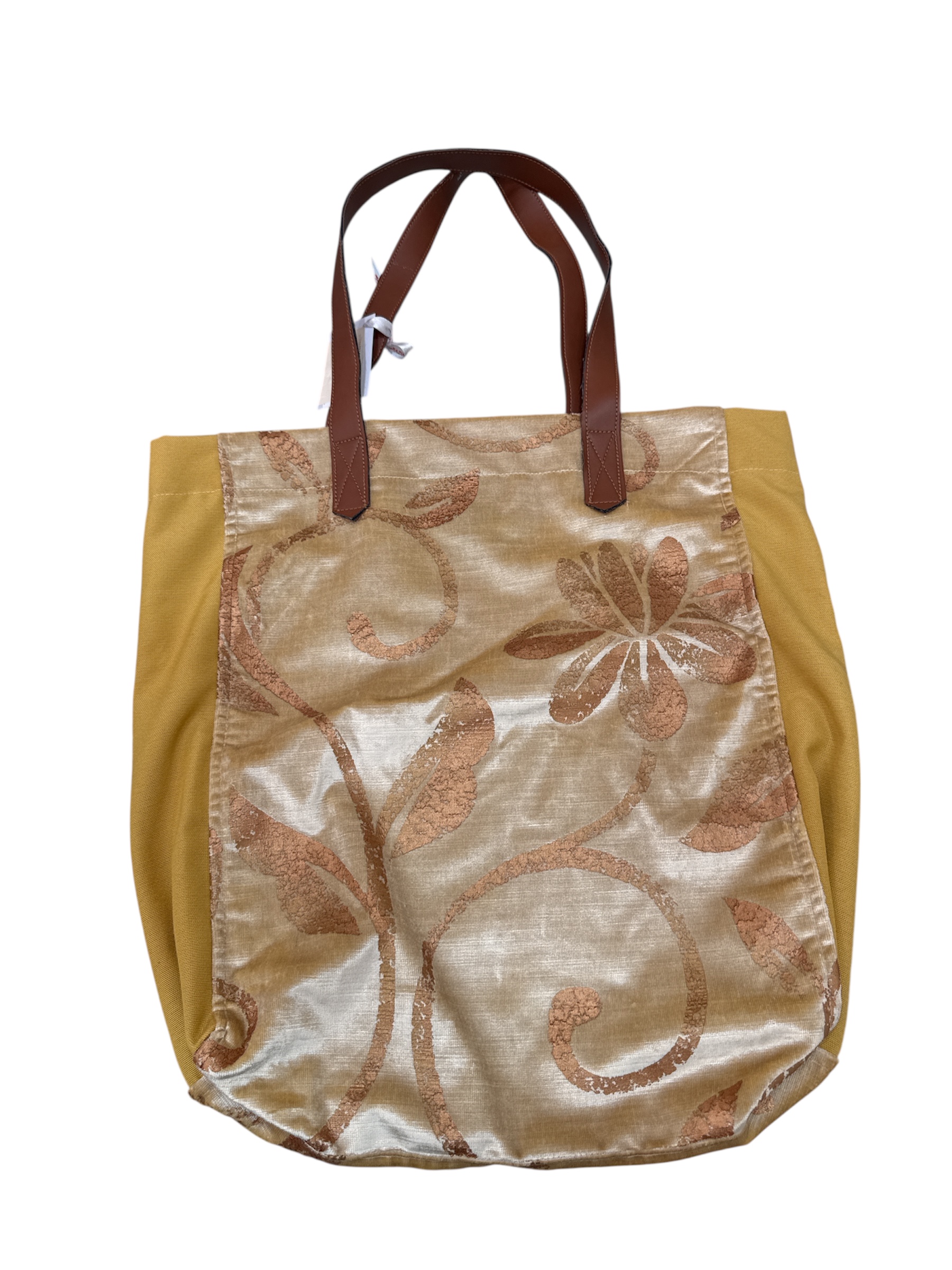 Borsa Tote in Tessuto Damascato Oro e Senape