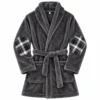 Vestaglia in Pile Grigio con Toppe a Quadri